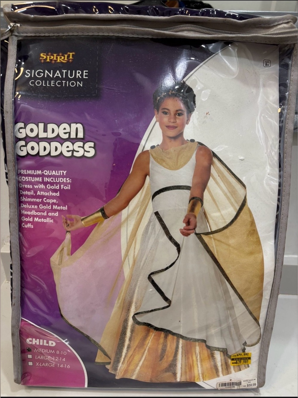 New Spirit Halloween Child’s Signature Collection Golden Goddess Size M 8/10